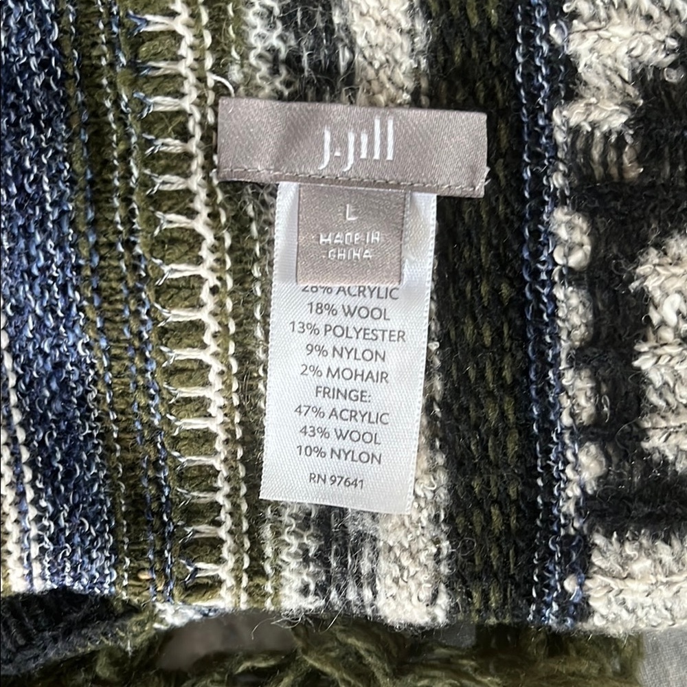 J. Jill Wool Blend Fringe Open Cardigan Sweater Boho Aztec Large - Picture 11 of 14